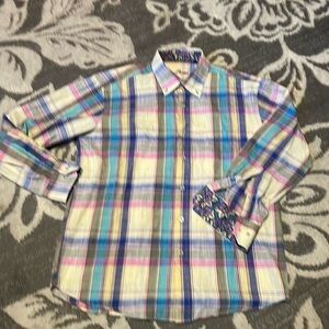 Alan flusser button from shirt. Size medium. NWOT. Plaid. Multi colored